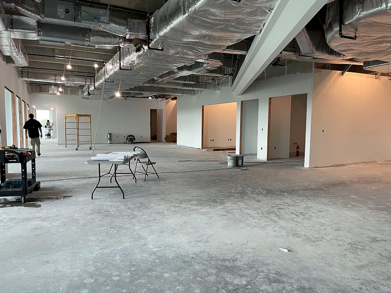 Drywall and MEP rough-in progress on commercial construction project by Brunt & Company