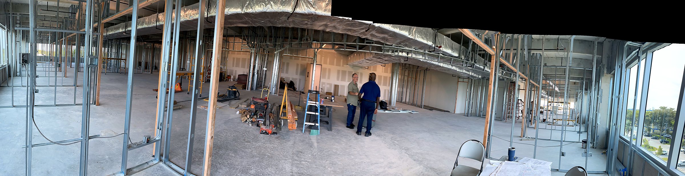 Metal stud framing progress on commercial tenant build-out by Brunt & Company